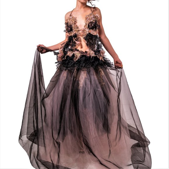 SAMPLE GOWN ONLY - HANNAH NOELLE Black Goth Wedding Ballgown Set - Picture 3 of 10